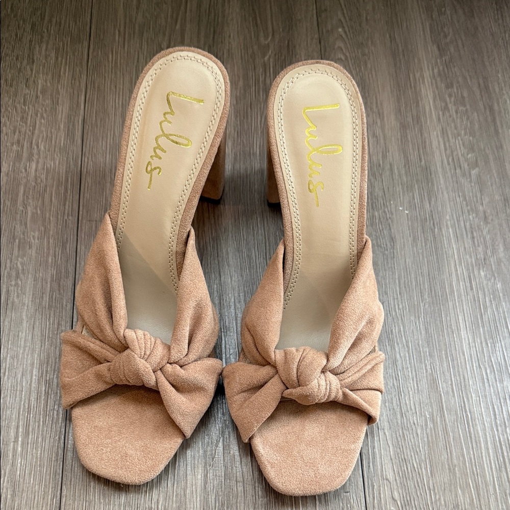 Lulu's Tan Knotted Slide Suede Heels